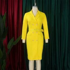 D438 Latest Elegant Design Career Dresses Suit Collar Double Breasted Ladies Office Dress Women Wormal Work Blazer Dresses
