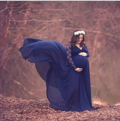 Classic Sexy Maternity Shoot DressesLong sleeve lace Pregnancy Photography Dress Lace Chiffon Pregnant Women Blue For Photo