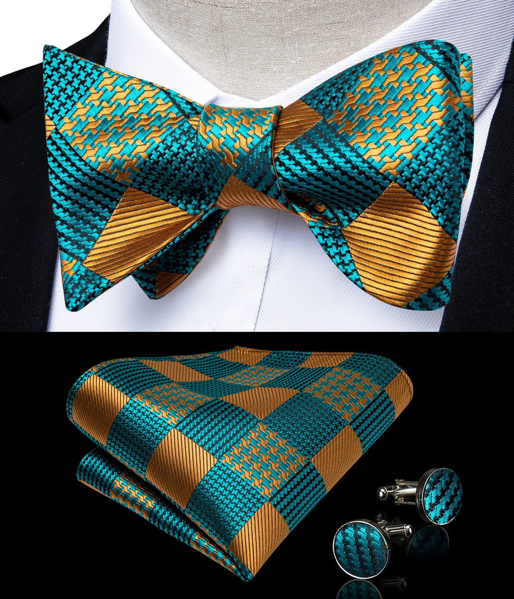 Brand New Men's Bow Tie Teal Green Blue Paisley Floral Silk Bow Tie Wedding Party Butterfly Bowknot Men Tie Accessories DiBanGu