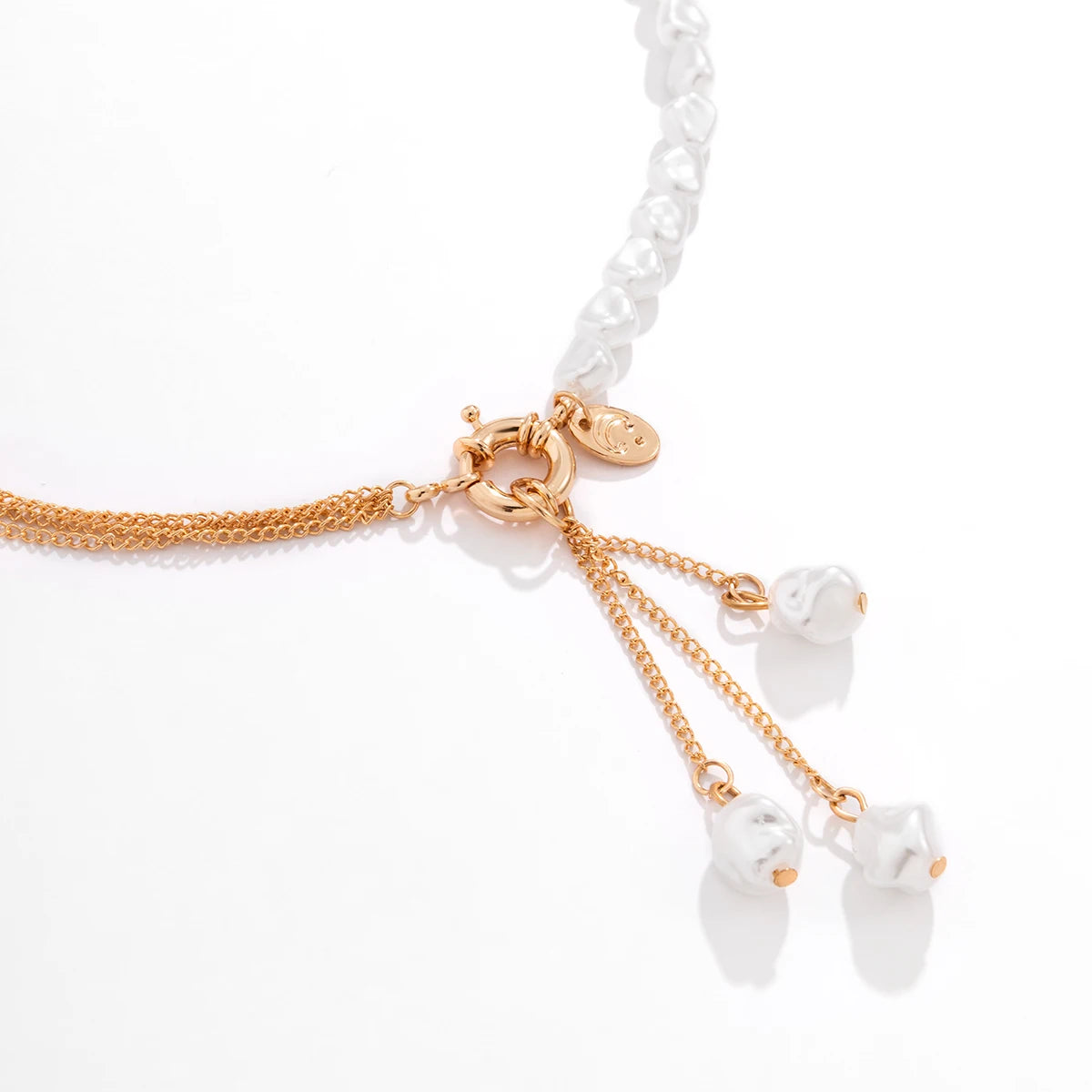 Baroque simulated pearls long tassel pendant necklace with beaded link chain, elegant lariat style for women, wedding jewelry accessory
