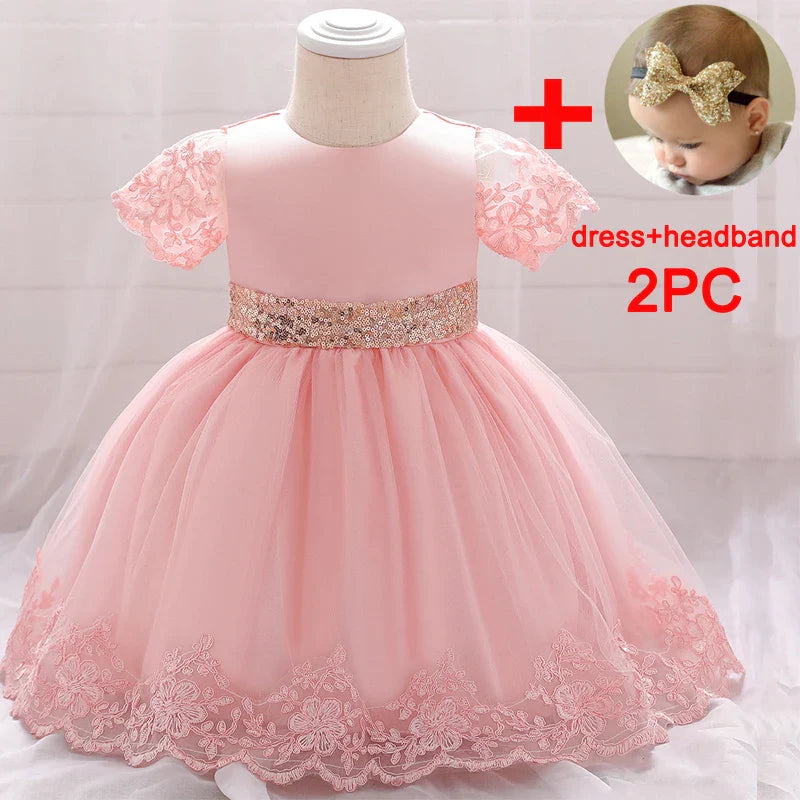 Baby girl sequin bow princess dress by SHOWLU FASHION STORE, featuring a sparkly design, suitable for baptism or birthday occasions.