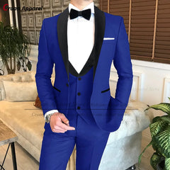 Tailor-made Men Suit Jacket Vest Pants Set Elegant Groom Groomsmen Shawl Lapel Tuxedos Royal Blue Wedding Suits Men 3 Pieces