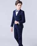 Kids boys formal wedding suit with tuxedo blazer from SHOWLU FASHION STORE, suitable for ages 2-14 years, in navy blue.