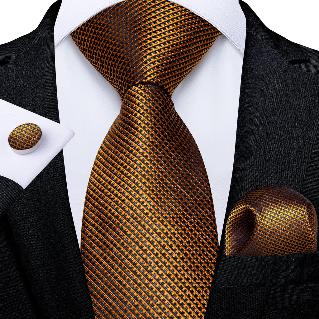 Gift Men Tie Luxury Gold Black Striped Paisley Silk Wedding Tie For Men DiBanGu Designer Hanky Cufflinks Fashion Tie Set