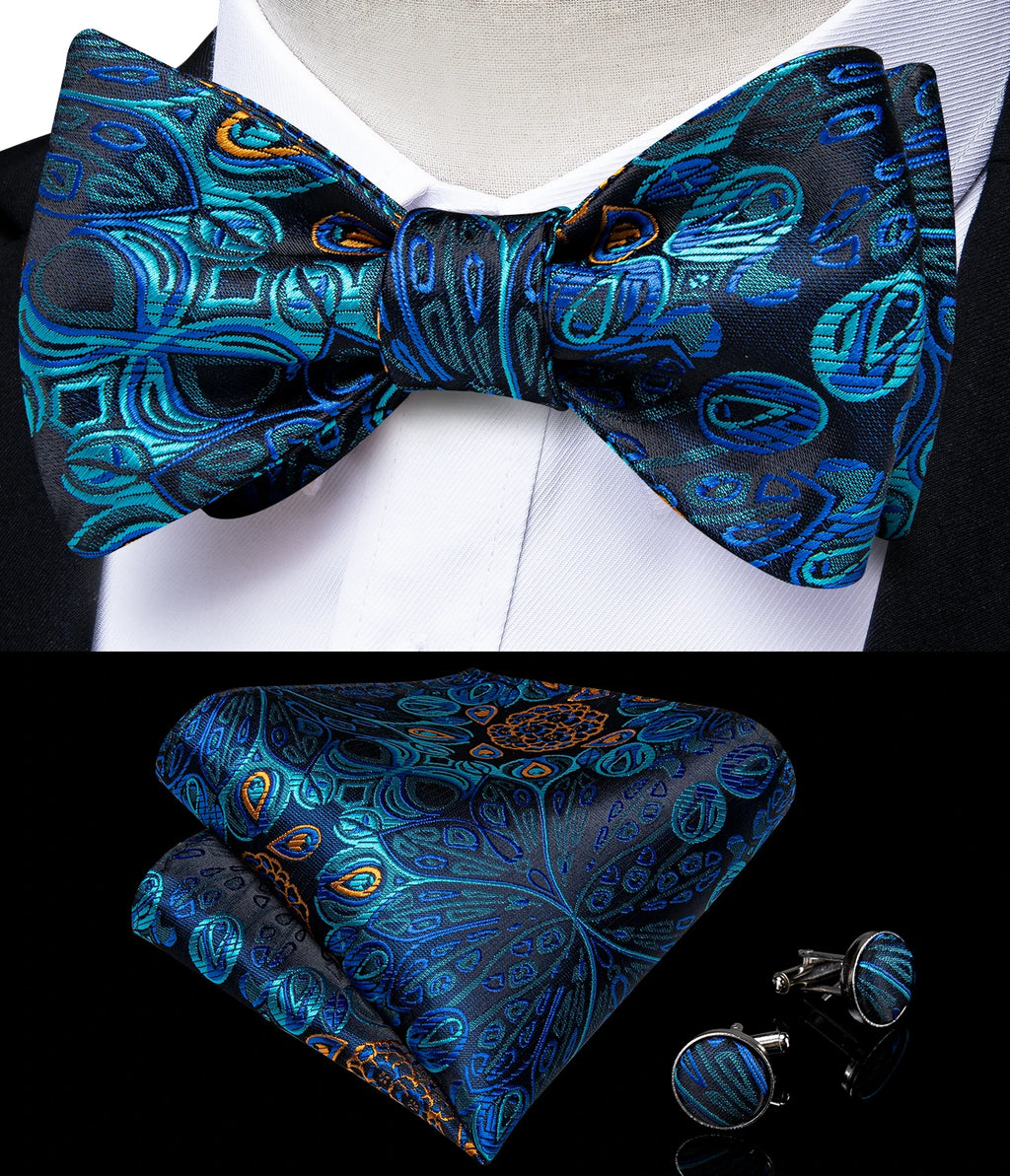 Brand New Men's Bow Tie Teal Green Blue Paisley Floral Silk Bow Tie Wedding Party Butterfly Bowknot Men Tie Accessories DiBanGu