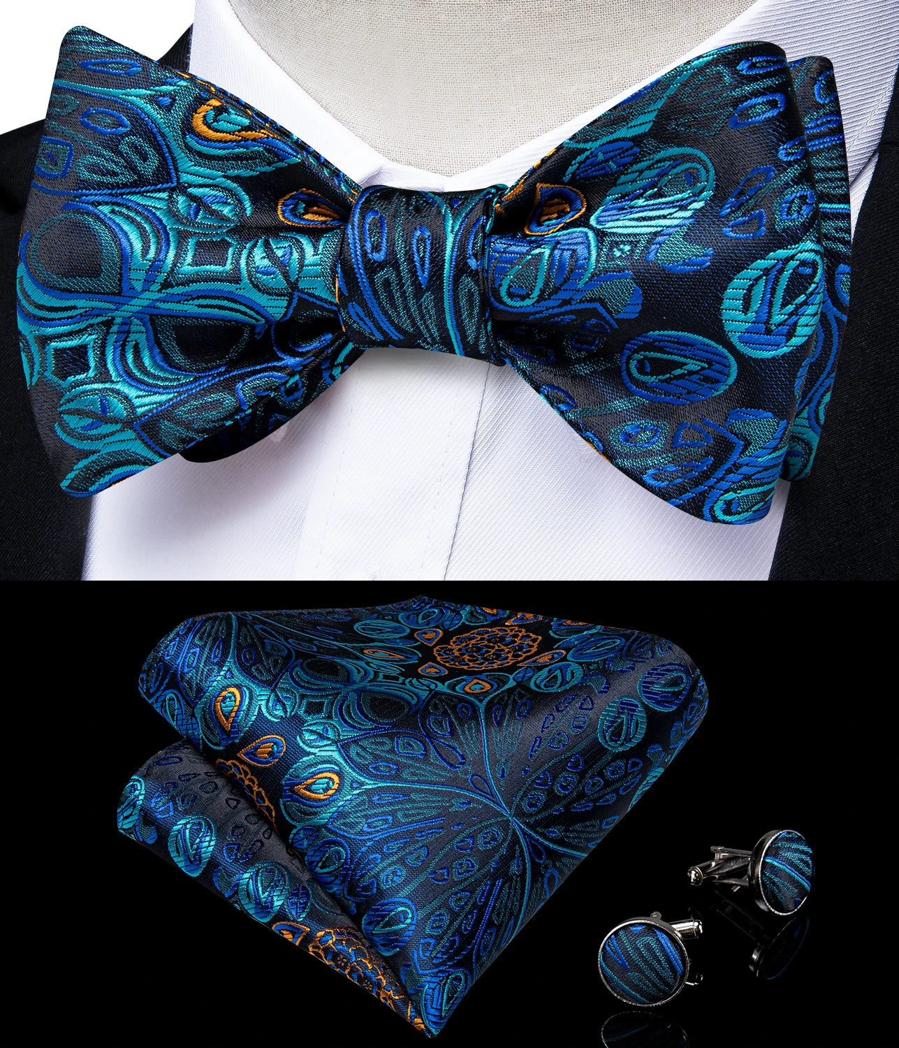 Brand New Men's Bow Tie Teal Green Blue Paisley Floral Silk Bow Tie Wedding Party Butterfly Bowknot Men Tie Accessories DiBanGu