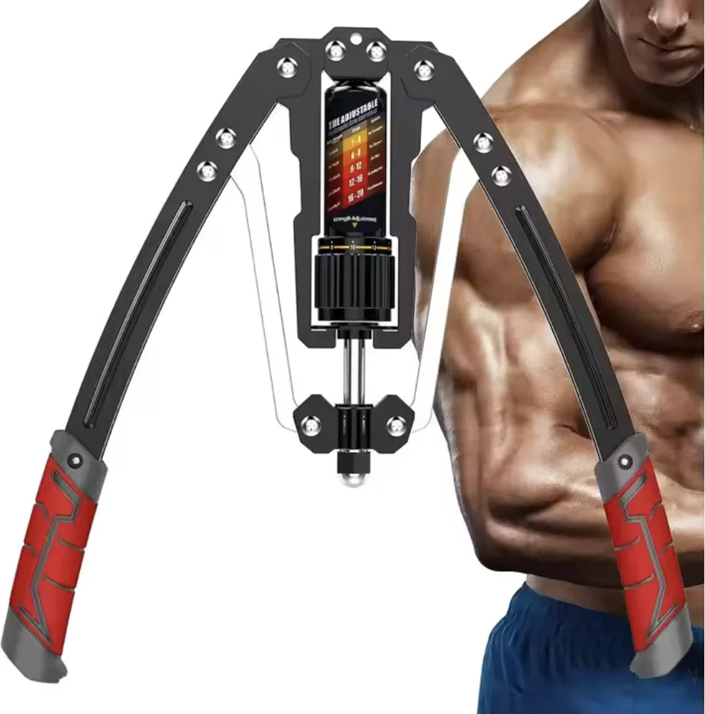 Showlu Adjustable Hydraulic Arm Strength Twister, steel muscle trainer for arm and forearm exercise, shown in use.