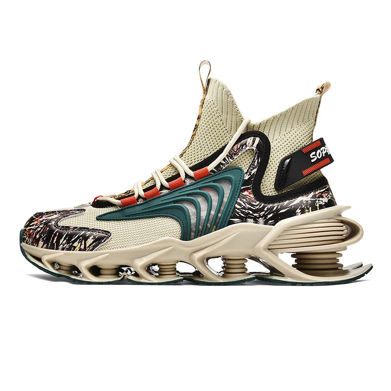 Trendy men's Showlu high top casual sneakers with breathable fabric and stylish design, ideal for running and everyday wear.