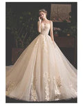 Off-shoulder Aster Garden lace wedding dress with a high-low hem, elegant bridal gown by Showlu Fashion Store