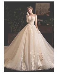 Off-shoulder Aster Garden lace wedding dress with a high-low hem, elegant bridal gown by Showlu Fashion Store