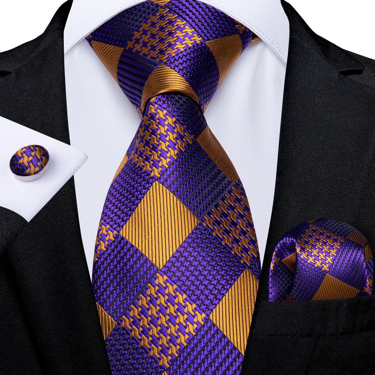 DiBanGu Ties For Men Purple Floral Paisley Necktie Business Formal 100% Silk Tie Pocket Square Set For Wedding Party Cravat