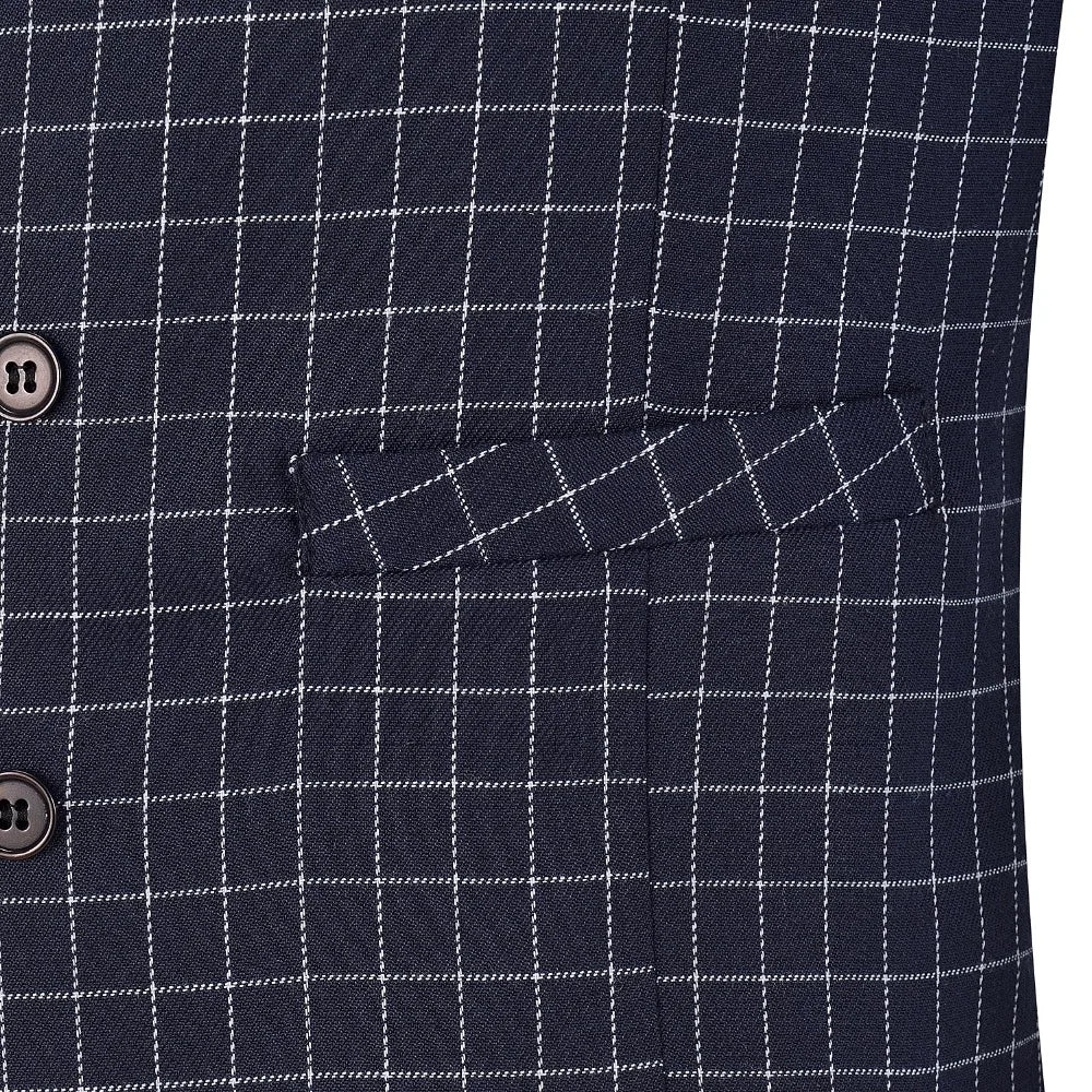 Tweed Mens Navy Business Vest Plaid Slim Fit Tweed Wool Single-breasted Cotton Tuxedos Waistcoat For Formal Wedding Groom