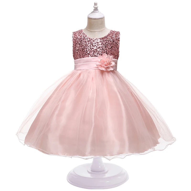 Girl's flower sequins dress by Showlu Fashion, festive princess tutu for Christmas, Halloween, and birthday parties, ages 3-10 years.