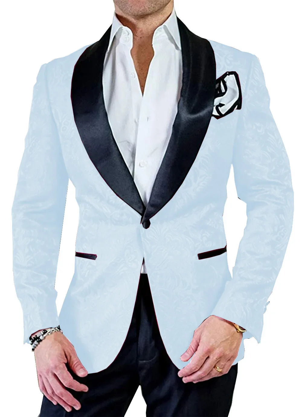 Men's white jacquard tuxedo suit by SHOWLU FASHION STORE, slim fit 2-piece wedding tuxedo with elegant design.