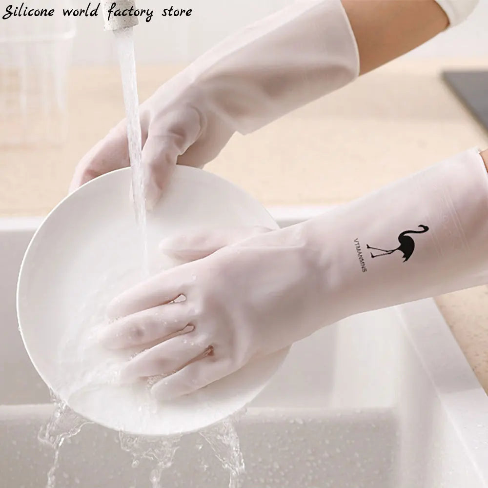 Showlu Smart General silicone dishwashing scrubber gloves with textured exterior for effective cleaning and stain removal.