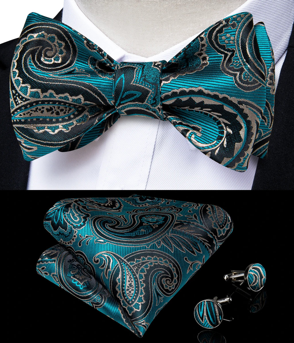 Brand New Men's Bow Tie Teal Green Blue Paisley Floral Silk Bow Tie Wedding Party Butterfly Bowknot Men Tie Accessories DiBanGu