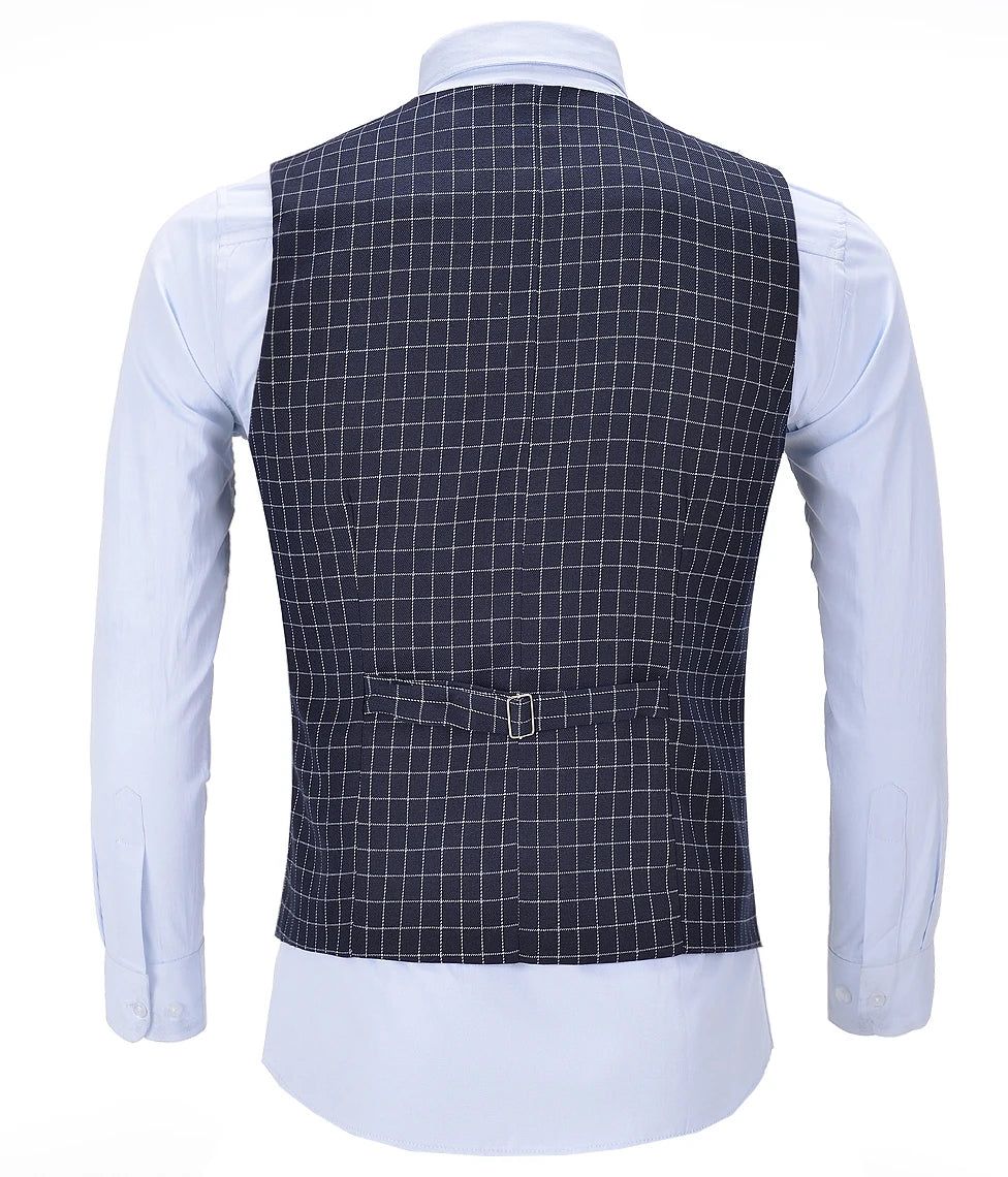 Tweed Mens Navy Business Vest Plaid Slim Fit Tweed Wool Single-breasted Cotton Tuxedos Waistcoat For Formal Wedding Groom