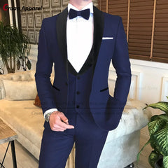 Tailor-made Men Suit Jacket Vest Pants Set Elegant Groom Groomsmen Shawl Lapel Tuxedos Royal Blue Wedding Suits Men 3 Pieces