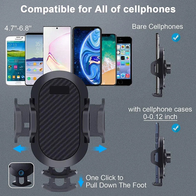 Universal AUFU Gravity Sucker Car Phone Holder mounted on windshield, showing adjustable grip and secure mounting for smartphones.