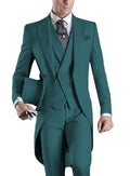 Men's 3-piece slim fit tuxedo with peaked lapel, wedding suit by SOLOVEDRESS, shown in black with dress shirt and bow tie