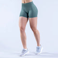 Women's high waist scrunch butt compression running shorts from Showlu Fashion Store, breathable seamless skinny fit, available in small and XL.