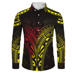 Plus Size Casual Black White Tribal Printing Wholesale Price Polynesian Custom Pattern Mens Shirts Long Sleeve Shirts for Men