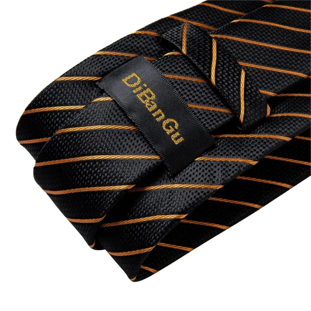 Gift Men Tie Luxury Gold Black Striped Paisley Silk Wedding Tie For Men DiBanGu Designer Hanky Cufflinks Fashion Tie Set
