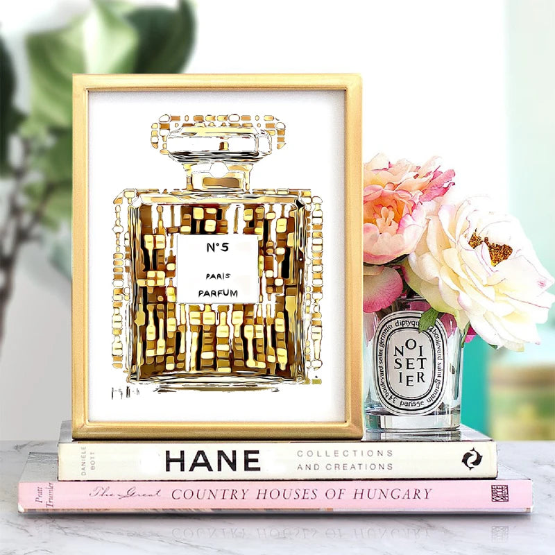 Showlu Fashion perfume bottle canvas wall art featuring a Nordic style poster print with elegant perfume imagery