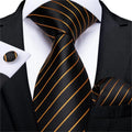 Gift Men Tie Luxury Gold Black Striped Paisley Silk Wedding Tie For Men DiBanGu Designer Hanky Cufflinks Fashion Tie Set