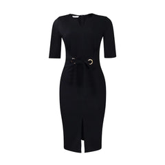 D3229 Foreign Trade Women's Dress 2023 Autumn V-neck Solid Color Bag Temperament Elegant Ol Tongle Pencil Skirt African