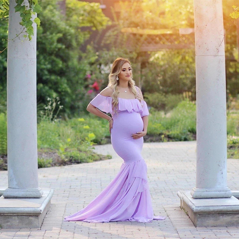 Off-shoulder chiffon Kacakid Mermaid Maternity Gown by SHOWLU FASHION STORE, perfect for maternity photography and special occasions.