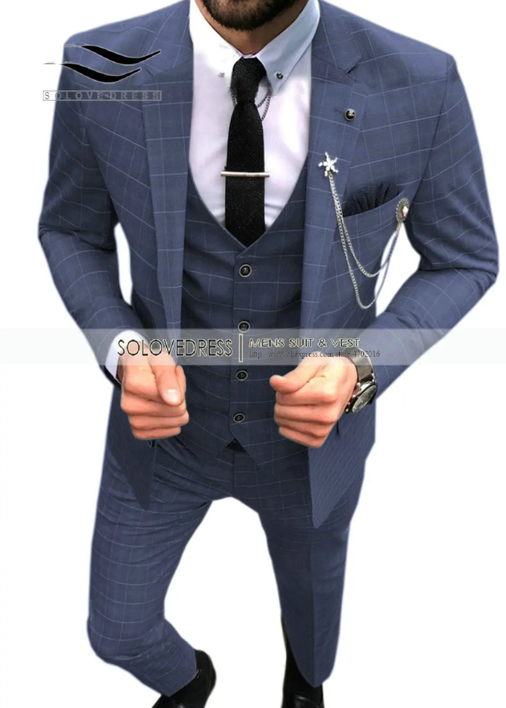 Elegant Men's Suit 3 Pieces Plaid Business Casual Notch Lapel Tuxedos Groomsmen Men Suits for Wedding(Blazer+vest+Pants)