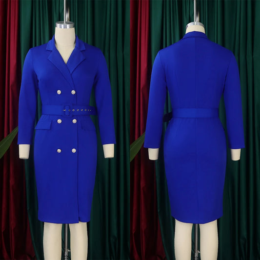 D438 Latest Elegant Design Career Dresses Suit Collar Double Breasted Ladies Office Dress Women Wormal Work Blazer Dresses