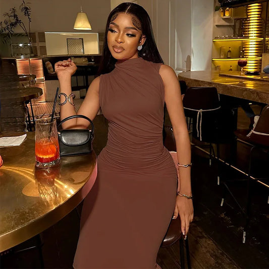 Spring Summer Long Dress Waist Ruched Casual Dresses Women Clothing