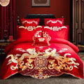 Red Chinese Style Wedding Embroidery Duvet Cover Bed Sheet Set Cotton Solid Princess Bedding Set Luxury Romantic Girls Bed Cover