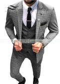 Elegant Men's Suit 3 Pieces Plaid Business Casual Notch Lapel Tuxedos Groomsmen Men Suits for Wedding(Blazer+vest+Pants)