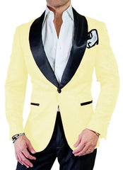 White Mens Suits 2 piece Casual Jacquard Shawl Lapel Tuxedos for Wedding Groomsmen Suits Men  (Blazer+Pant)
