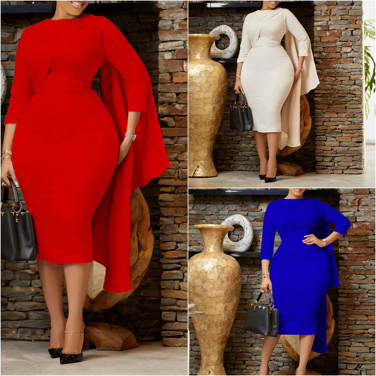 African dress for women featuring solid color, hip-wrapped design, suitable for office and formal work occasions, by Showlu Fashion.
