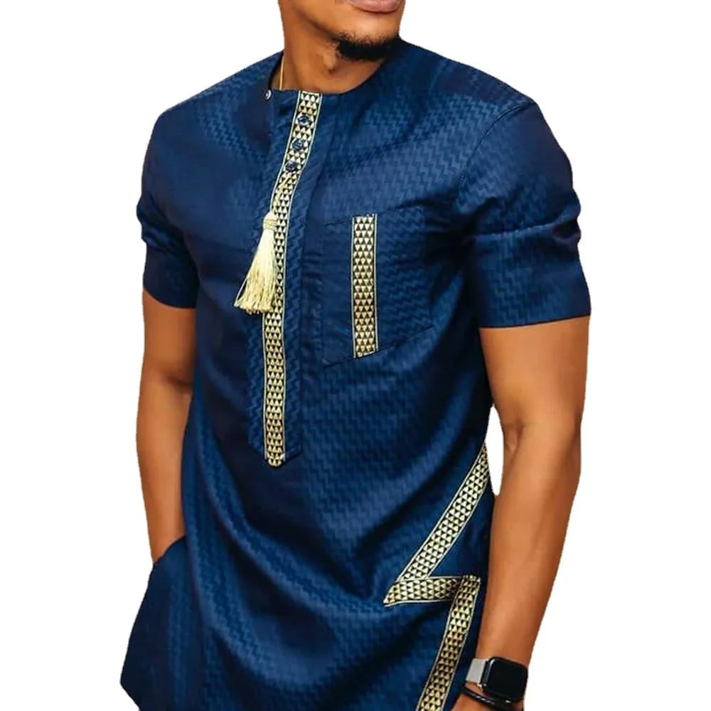 Men's African dashiki T-shirt by SHOWLU FASHION STORE, short sleeve linen top with vibrant African-inspired design.