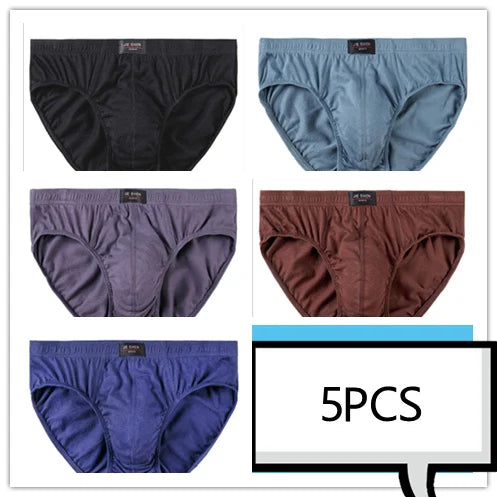 Showlu men's 100% cotton briefs in a 5-pack, solid knit underwear, comfortable and breathable for everyday wear.