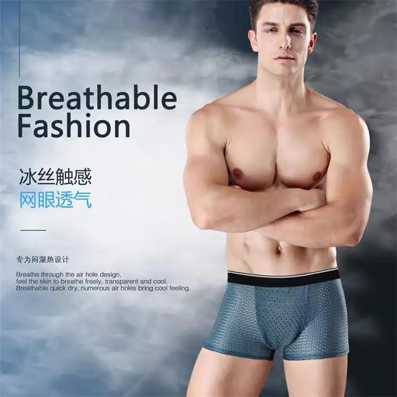 Men's ice silk boxer shorts by Showlu Fashion Store, breathable and soft underwear in an 8-pack, featuring comfortable, lightweight fabric.