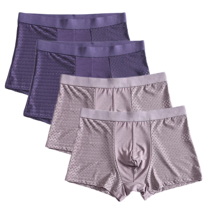 Showlu Men's bamboo fiber boxer shorts in a 4-pack, breathable and comfortable underwear with soft, natural fabric.
