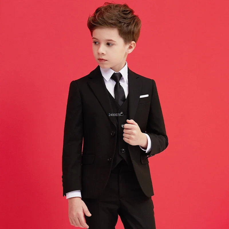 Kids formal blazer set featuring a black 007 wedding suit for boys, includes a 5-piece suit with blazer by SHOWLU FASHION STORE.