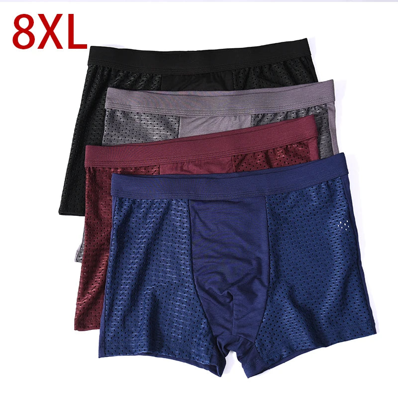 Set of four Showlu Men's Bamboo Fiber Boxer Shorts with breathable fabric, soft waistband, and comfortable fit in natural colors.