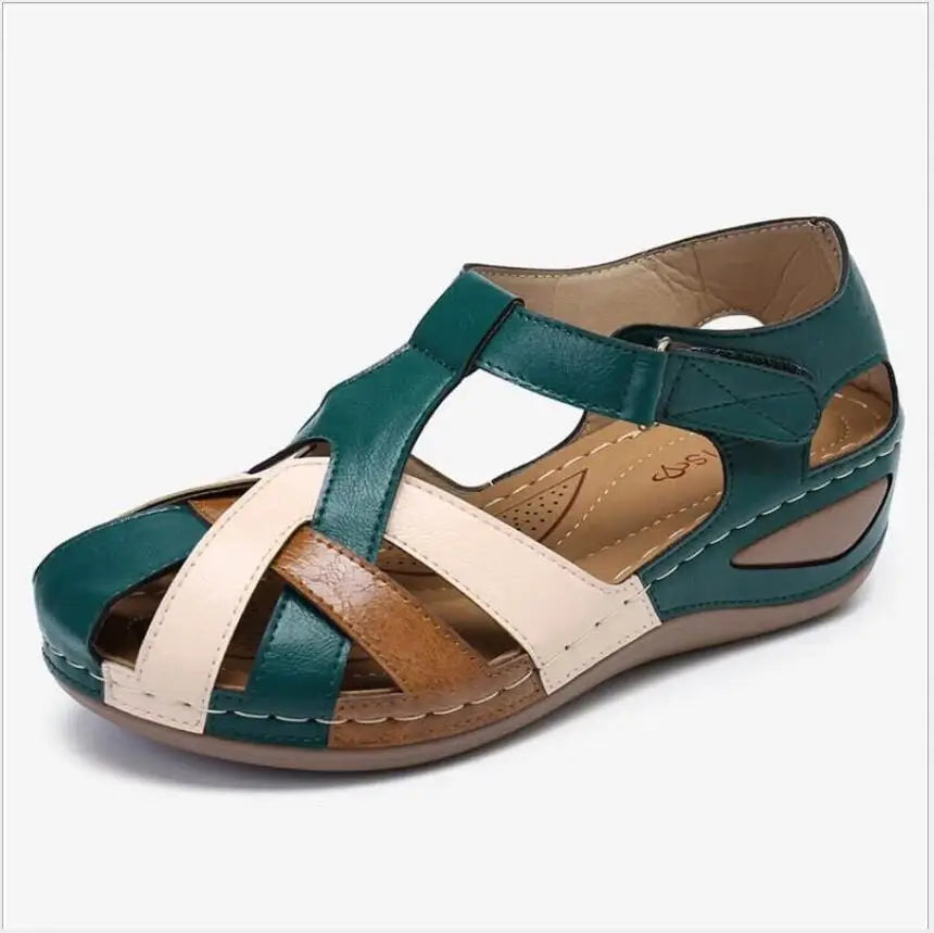 Shorha Women's Retro Wedge Sandals by SHOWLU FASHION showing comfortable lace-up design and chunky heel in PU material