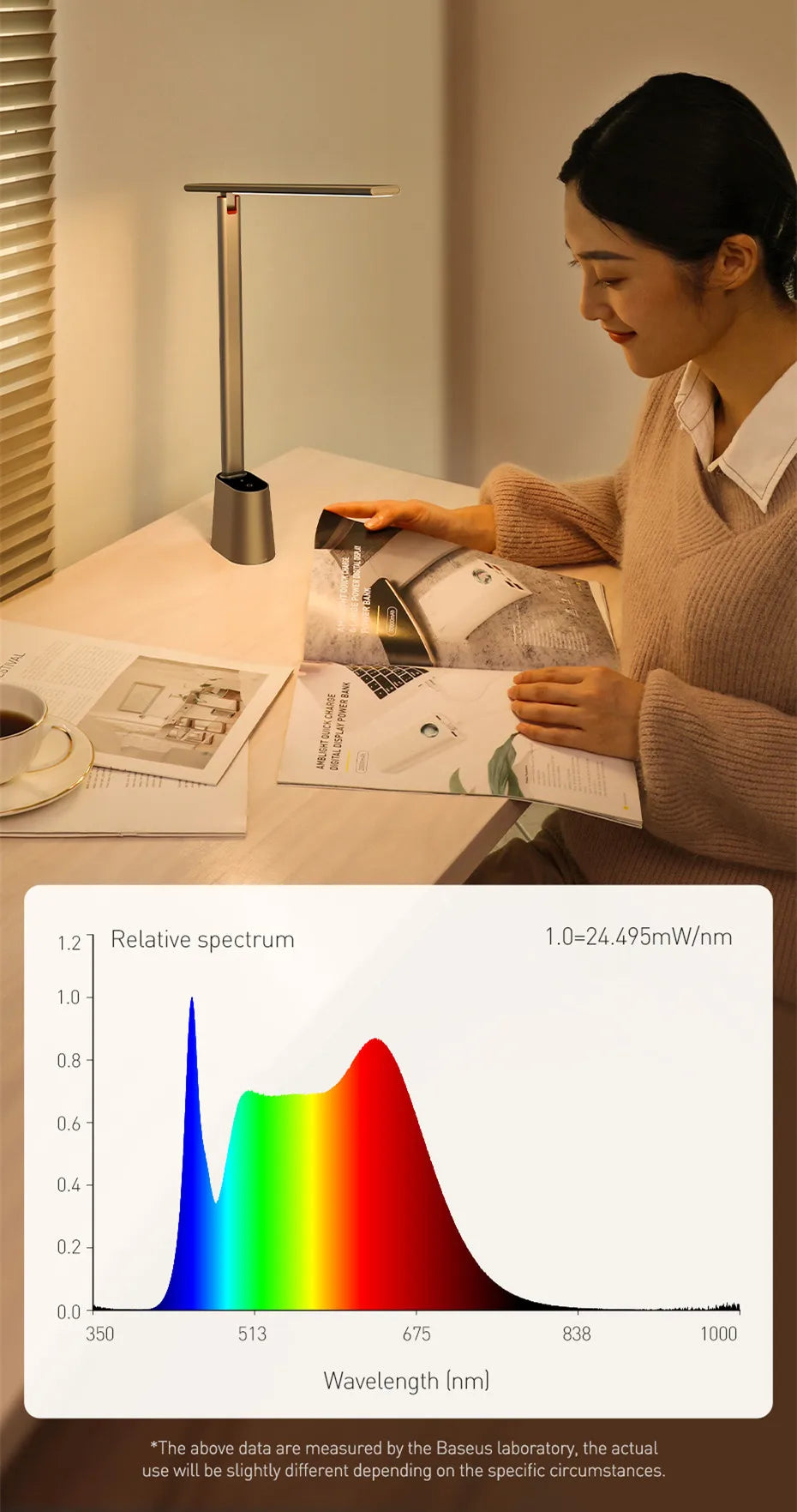 Rechargeable Baseus Smart Desk Lamp with adjustable brightness and modern design, ideal for reading and workspace illumination.