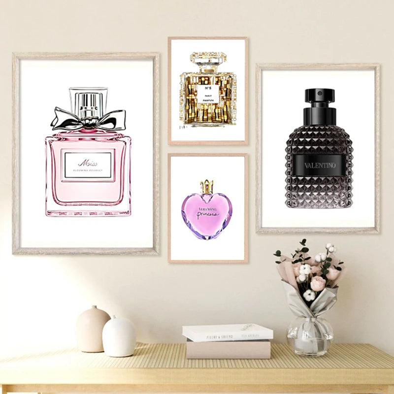 Showlu Fashion perfume bottle canvas wall art featuring a sleek perfume bottle design in a Nordic poster print style.