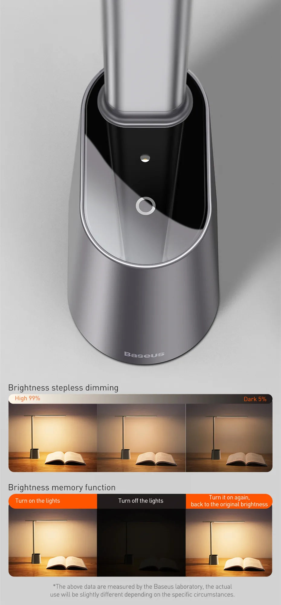 Rechargeable Baseus Smart Desk Lamp with adjustable arm and LED light for focused illumination.