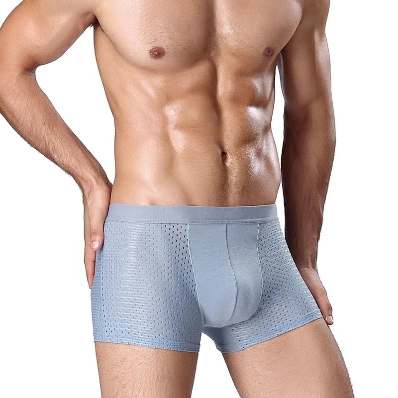 Showlu Fashion men's bamboo fiber mesh boxer briefs in plus size, 4-pack, featuring breathable mesh fabric and comfortable fit.