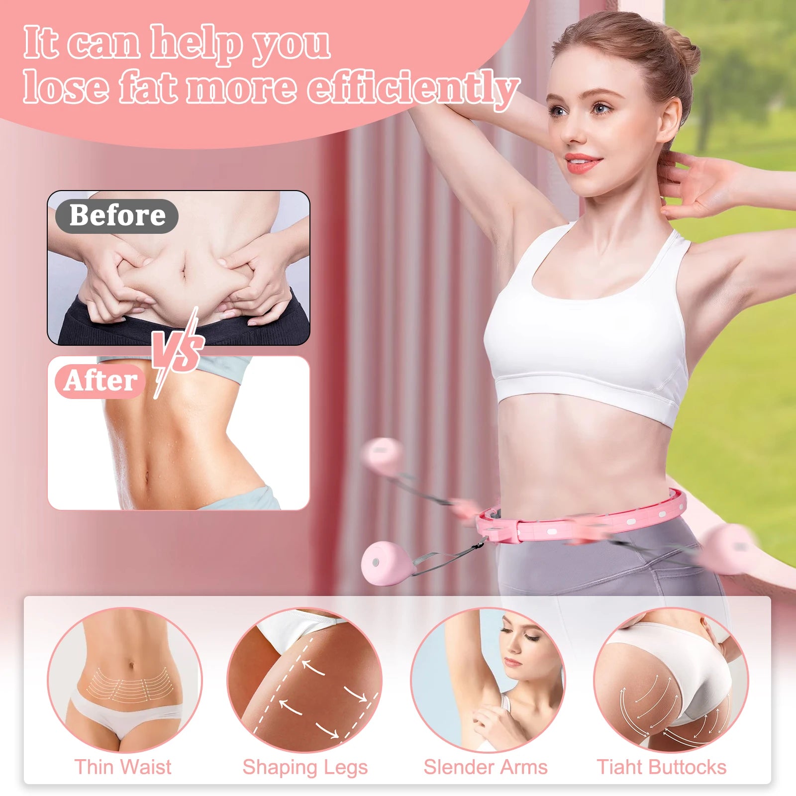 Showlu Fashion 18-link weighted infinity fitness hoop for women, detachable sport hoop for waist exercise and plus size fitness.